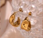 Chunky Gold Stud Earrings for Ladies 14k Gold Plated Hypoallergenic Ear... - Image 7
