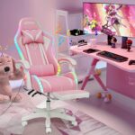 HOFFREE Pink Gaming Chair with Bluetooth Audio system and LED RGB Lights C... - Image 3