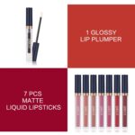 QiBest 7Pcs Matte Liquid Lipstick + 1Pcs Lip Plumper Make-up Set Package, P... - Image 3