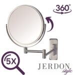JERDON Two-Sided Wall Mounted Nickel End Make-up Mirror - 5X-1X Magn... - Image 5