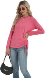 Womens Lengthy Sleeve Shirts Crewneck Tops Unfastened Match Stretch Informal Worko... - Image 3