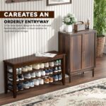 Shoe Bench Storage Rubberwood, Entryway Bench with 3-Tiers Peak Adju... - Image 4