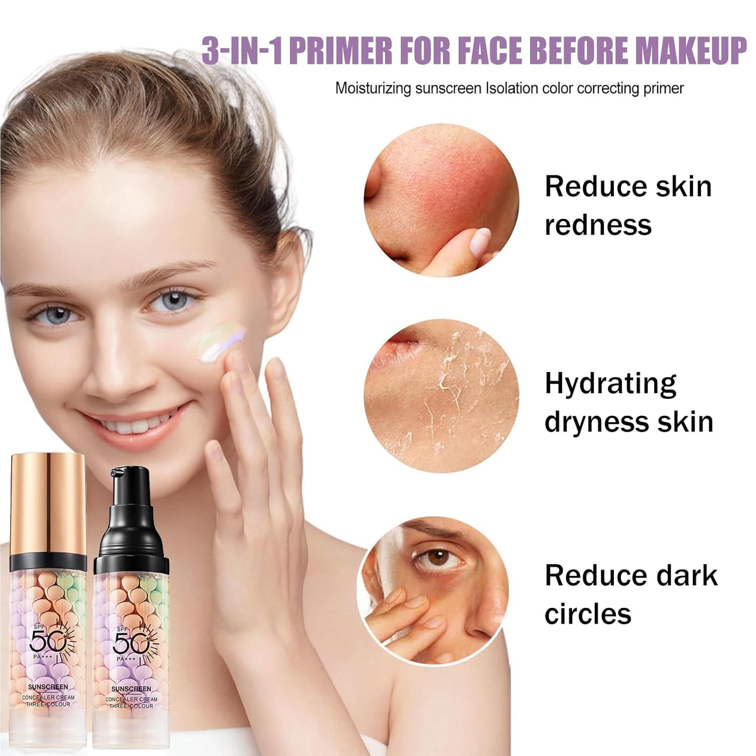 3-in-1 Primer for Face Earlier than Make-up, SPF 50 One Step Coloration Corrector ... - Image 3