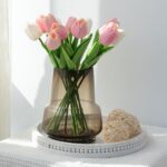 Amber Glass Vase Bud Flower Vase with Fashionable Design, Brown Broad Mouth ... - Image 3