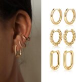 MIDEEO Gold/Sliver Chunky Hoop Earrings Set for Girls, 14K Gold Plated... - Image 3