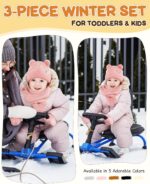 Child Beanie Mittens Scarf Set,Toddler Toddler Children Winter Hat with Bear... - Image 4