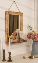 Emfogo Wall Mirror with Shelf, 20 x 16 inch Farmhouse Decor Wall Mirro... - Image 3