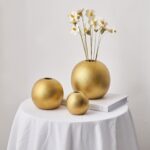 Gold Ceramic Vase Set of three, Fashionable Spherical Ornamental Vases for Residence, Ta... - Image 4