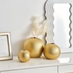 Gold Ceramic Vase Set of three, Fashionable Spherical Ornamental Vases for Residence, Ta... - Image 5
