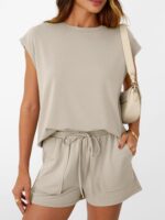 AUTOMET Womens Crew Neck Two Piece brief Units Cap Sleeve Drawstring Su... - Image 3