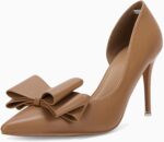 Womens Bow Heels Closed Pointed Toe Gown Sneakers Stiletto Slip on Weddi... - Image 3