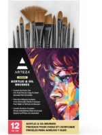 ARTEZA Paint Brushes, Set of 12, Premium Artificial Brushes with Brass ... - Image 2