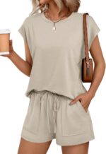 AUTOMET Womens Crew Neck Two Piece brief Units Cap Sleeve Drawstring Su... - Image 2