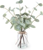 Synthetic Eucalyptus Stems in Glass Vase with Fake Water, 13.5” Faux ... - Image 2