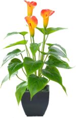 Synthetic Flower Vegetation Calla Lily Fake Small Potted Plant with Black... - Image 2