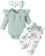 Child Lady Garments New child Toddler Outfits Ruffle Romper+ Floral Pants +... - Image 2
