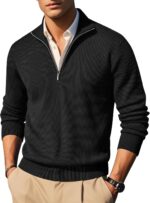 COOFANDY Mens Quarter Zip Pullover Quilted Knit Sweater Slim Match Mock ... - Image 2