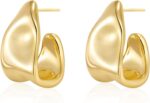 Chunky Gold Stud Earrings for Ladies 14k Gold Plated Hypoallergenic Ear... - Image 2