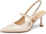 Coutgo Womens Slingback Kitten Heels Mary Jane Footwear Bow Crystal Shut... - Image 2