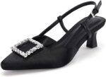 Coutgo Womens Slingback Low Kitten Heels Pumps Closed Pointed Toe Rhin... - Image 2