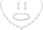 Crystal Wedding ceremony Jewellery Set, Silver Necklace Earrings Bracelet Crystal... - Image 2