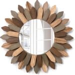 Emfogo Wall Mirror 12 inch Rustic Wooden Sunburst Boho Mirror Farmhouse ... - Image 2