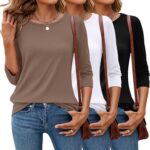 Ficerd 3 Pack 3/4 Sleeve Tops for Ladies Spherical Neck Dressy Fundamentals Tees ... - Image 2