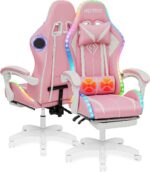 HOFFREE Pink Gaming Chair with Bluetooth Audio system and LED RGB Lights C... - Image 2