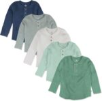 HonestBaby 5-pack Waffle Henley Lengthy Sleeve Shirts 100% Natural Cotton... - Image 2