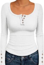 Kissfix Womens Lengthy Sleeve Shirts Fall Garments Henley Tops Enterprise Ca... - Image 2