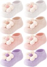 Konssy 4 Packs Child Woman Socks with Cute Flower, Anti Non-Slip Gentle Co... - Image 2