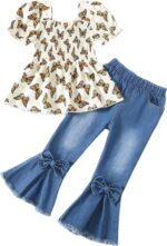 Kucnuzki Toddler Youngsters Women Garments Quick Sleeve Shirt Prime Flare Denim... - Image 2