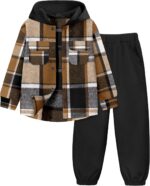 MIGU Boys Garments Style Lengthy Sleeve Sweatsuit Hooded Flannel Plaid B... - Image 2