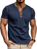 Mens Brief Sleeve Shirts Informal Cotton Henley Shirts Slim Match Summer time C... - Image 2