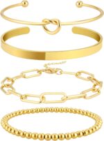Reoxvo Gold Plated Bangle Cuff Bracelets for Girls Non Tarnish Gold Br... - Image 2