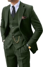 Retro 3 Piece Go well with Tweed Herringbone Males's Fits Slim Match Groom Tuxedo... - Image 2