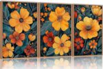 SIKERIC Classic Orange Floral Wall Artwork Set of three, Mid Century Flower Fr... - Image 2