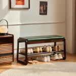Shoe Bench, Entryway Bench with Leather-based Cushion, Stable Wooden Shoe Rack,... - Image 2
