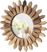Wall Mirror Ornamental, 12 inch Small Rustic Wooden Boho Mirrors, Clear ... - Image 2