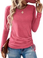 Womens Lengthy Sleeve Shirts Crewneck Tops Unfastened Match Stretch Informal Worko... - Image 2