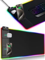 XXL Mouse Pad with Cellphone Holder - Black, RGB Desk Mat with 15W Quick Ch... - Image 2