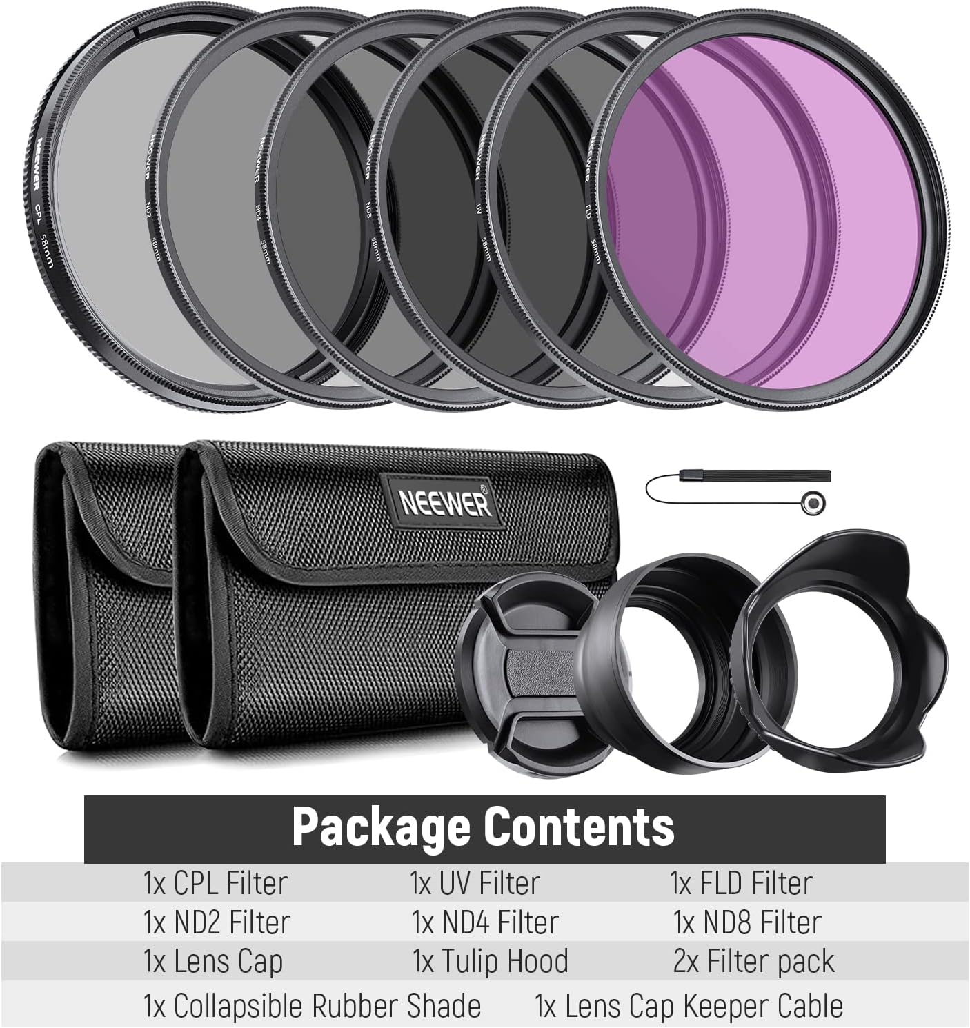 Neewer Model 58mm UV CPL FLD Filter Package & ND Set for Canon Insurgent, EOS ... - Image 8