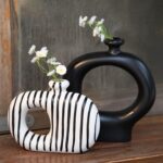 Donut Vases Set of two,Black & White Striped Hole Ceramic Flower Vases... - Image 3