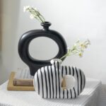 Donut Vases Set of two,Black & White Striped Hole Ceramic Flower Vases... - Image 5