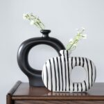 Donut Vases Set of two,Black & White Striped Hole Ceramic Flower Vases... - Image 6