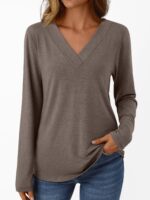 AUTOMET Lengthy Sleeve Shirts for Ladies Tops V Neck Informal High Comfortabl... - Image 3