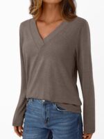 AUTOMET Lengthy Sleeve Shirts for Ladies Tops V Neck Informal High Comfortabl... - Image 5