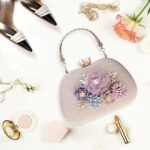 Night HandBags for Ladies Flower Wedding ceremony Clutch Purse Satin Floral La... - Image 5