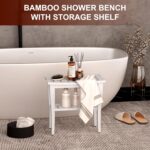 Bamboo Bathe Bench Stool with Storage Shelf, Waterproof Bathe Chair ... - Image 3