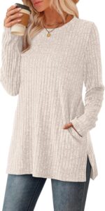 SAMPEEL Womens Sweaters Crewneck Lengthy Sleeve Shirts with Pockets Fall ... - Image 3